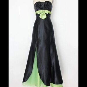 Vintage Jessica McClintock Gunne Sax Black Bow Strapless Dress Long Juniors 9